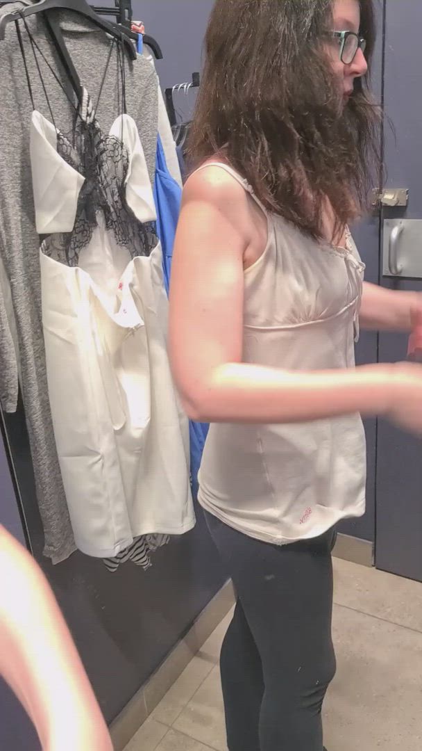 CuteAssNerdyGirl <strong>@cuteassnerdygirlvip</strong> in dressing room real couple amateur public tease pov porn video