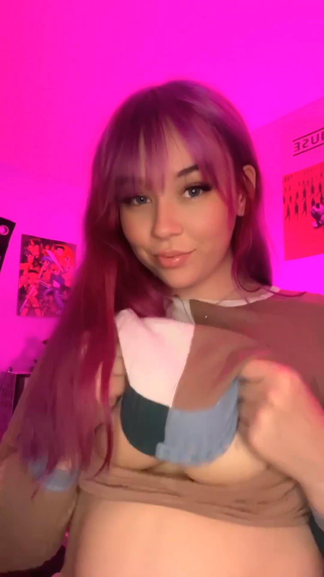 Evillcatter <strong>@strawbymilkies</strong> in big bouncing huge natural tits porn video