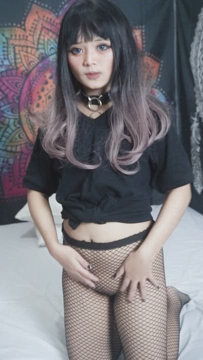 Ecchilittlegirl <strong>@babylilgirl</strong> in natural small tits small nipples bouncing fishnet asian dildo porn video
