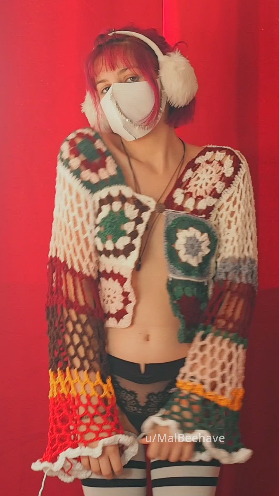 Malbeehave <strong>@malbeehave</strong> in thigh highs alternative pink hair cute mask ass porn video