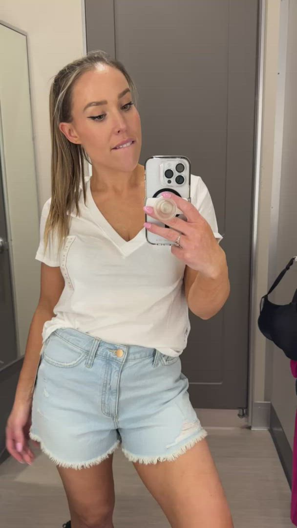 Penny Jane <strong>@pennyjane20</strong> in changing dressing fitting room exhibitionist jean shorts titty drop flashing public tanned porn video